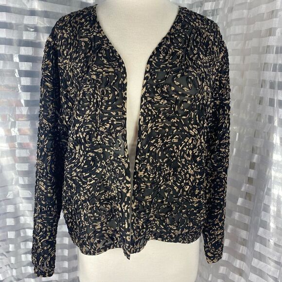 Chico’s Black /Cream Swirl Burnout Open Front Sheer Jacket - Picture 1 of 5